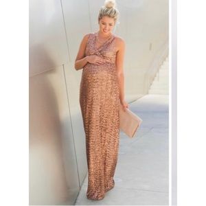 Pinkblush Rose Gold Sequin Maternity Evening Gown